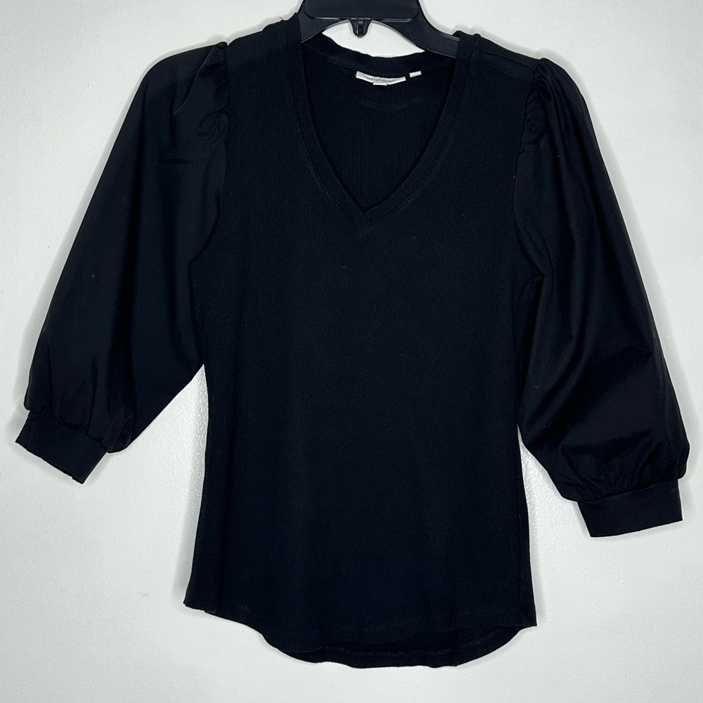Chico's Black Fitted Puff Sleeve Blouse